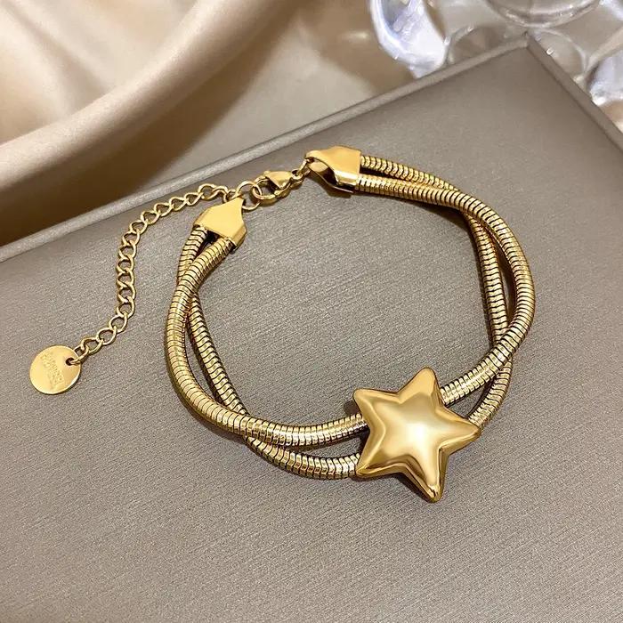 Bracelet élastique Vintage double couche en acier inoxydable