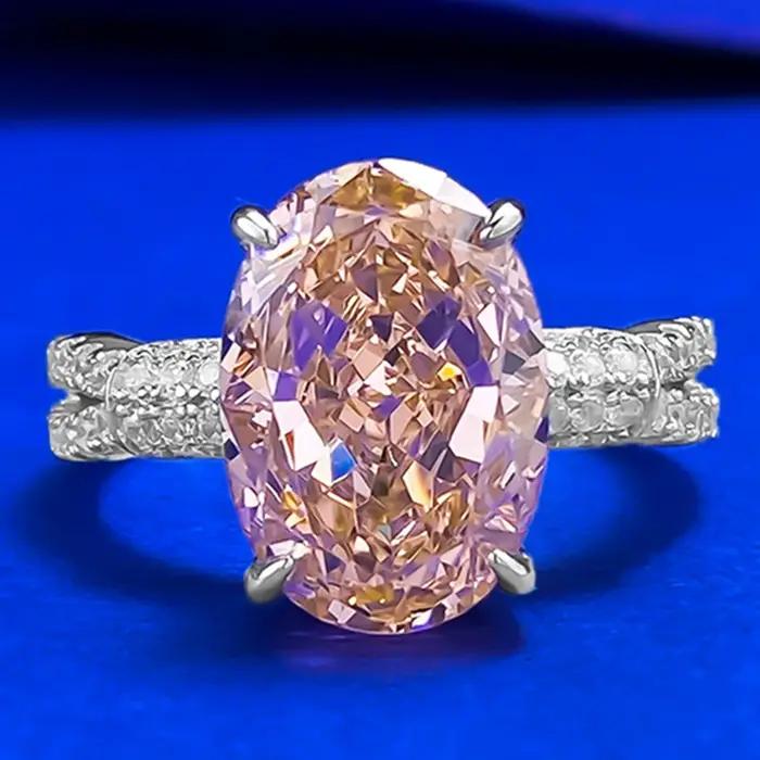 Wong Rain – bague de luxe en argent sterling 925, coupe ovale, 9x13 MM, morganite, diamant à haute teneur en carbone, pour femmes, bijoux fins, cadeau d'anniversaire