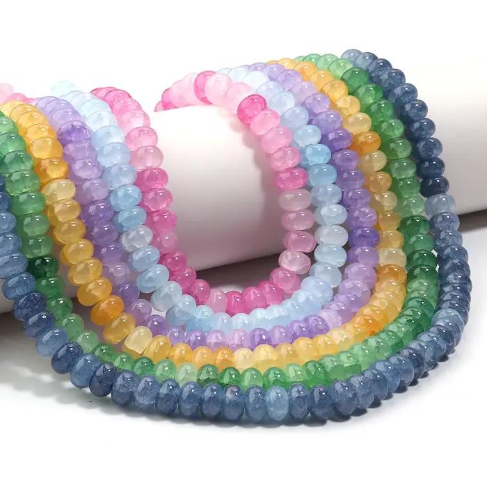 1 chaîne 5x8mm perles de verre boulier coloré plat rond