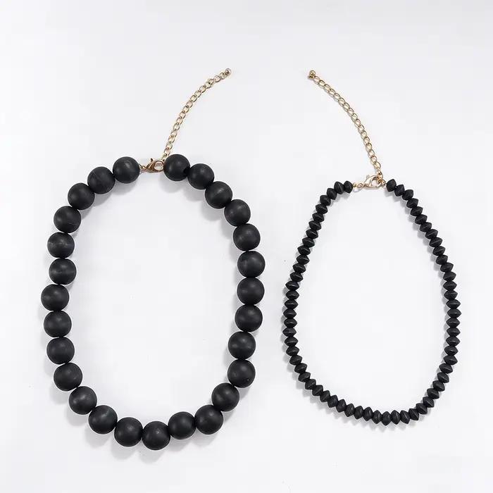 Collier superposé noir minimaliste moderne avec perles – Accessoire tendance pour les brunches et les tenues élégantes