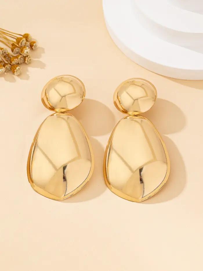 Boucles d'oreilles dorées en forme de goutte d'eau avec double boule sculpturale pour femmes style hip-hop rock occasions spéciales