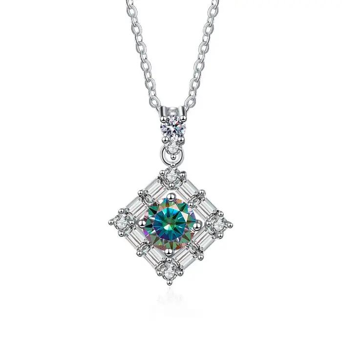 BagueRingen-Collier de diamants Moissanite pour femme, argent regardé S925, pendentif carré, bijoux