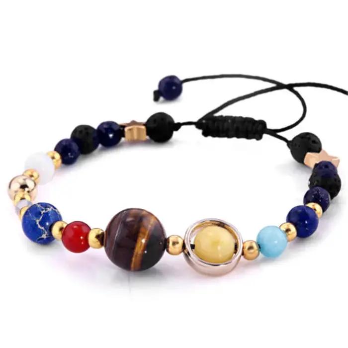 Bracelet du système solaire de galaxie cosmique, perles de transfert féminines, huit planètes, perle