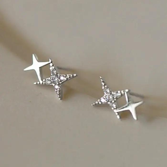 Nouvelles Boucles d'Oreilles Clous Asymétriques en Argent pour Femme