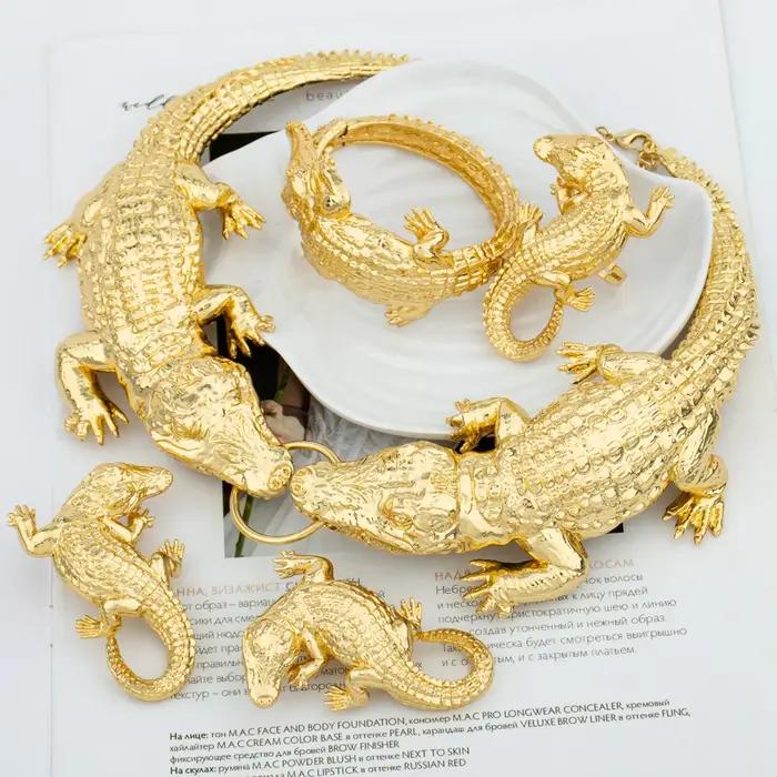 Bijoux d'Afrique en forme de crocodile pour femmes ensemble de bijoux plaqué or et rhodium pour soirées chic et mariages