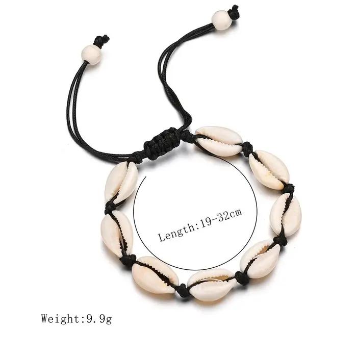 Bracelet de cheville en coquille de plage tressé à la main avec motif géométrique pour femmes, idéal pour les vacances et les occasions spéciales