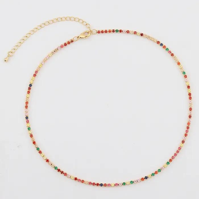 Colliers de tennis en cristal arc-en-ciel pour femmes, tour de cou cubique AAA, bijoux de luxe Bling