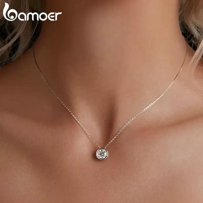 BAMOER 1CT lunette Moissanite pendentif collier couleur D VVS1 laboratoire diamant pour les femmes 925 en argent Sterling mariage minimaliste bijoux