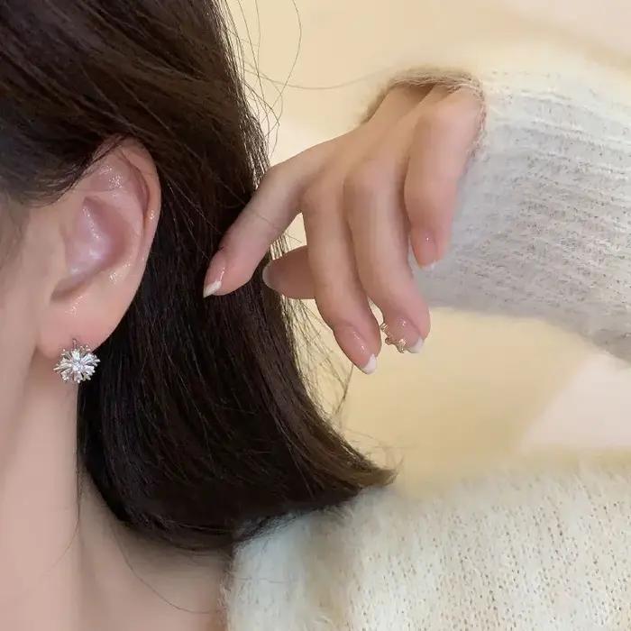 Boucles d'oreilles en argent Sterling 925 avec zircon flocon de neige pour femme engagement mariage élégance sophistication