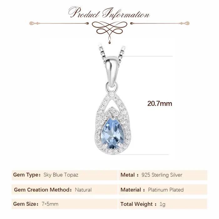 Potiy Pear – collier avec pendentif en topaze bleue naturelle