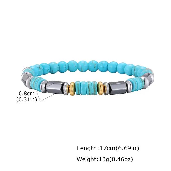 Bracelet rétro en perles de pierre bleue naturelle pour hommes