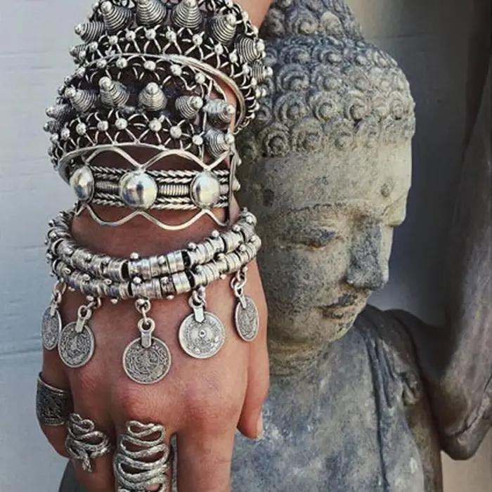 Jhumka – Bracelets ethniques Vintage avec pendentif en pièce de monnaie exagérée pour femmes