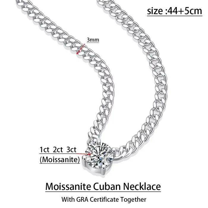 Serenity 1-3ct D Moissanite collier pour femmes homme cadeau S925 argent Sterling 3mm largeur chaîne cubaine pendentif