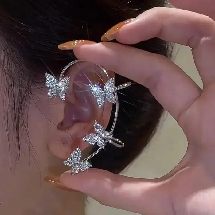 Boucles d'oreilles à Clip papillon en feuille de métal plaqué argent pour femmes
