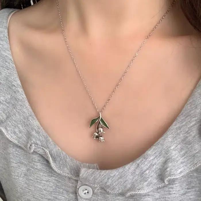 ANENJERY Thai argent linly fleur pendentif collier boucles d'oreilles pour les femmes délicat Vintage dame nouvelle tendance bijoux cadeaux en gros