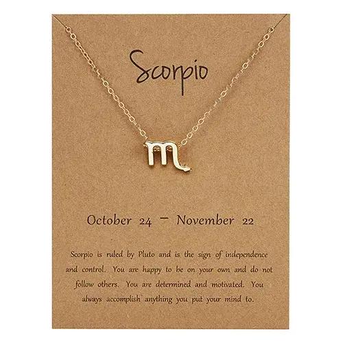 Colliers élégants en forme d'étoile du zodiaque pour femmes, 12 constellations, pendentif de couleur or, chaîne ras du cou pour femmes, bijoux en carton