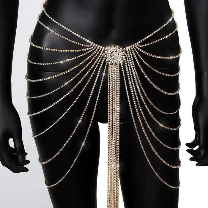 CUIER jupe longue corps chaîne bijoux pour femmes pour fête délicate fleur cristal longue robe gland