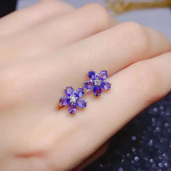 Boucles d'oreilles en Tanzanite naturelle pour femmes