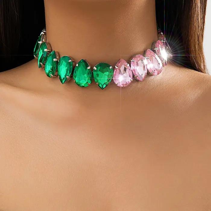 Salmonds-Collier en cristal géométrique pour femme, tour de cou goutte d'eau, bijoux de cou à breloq