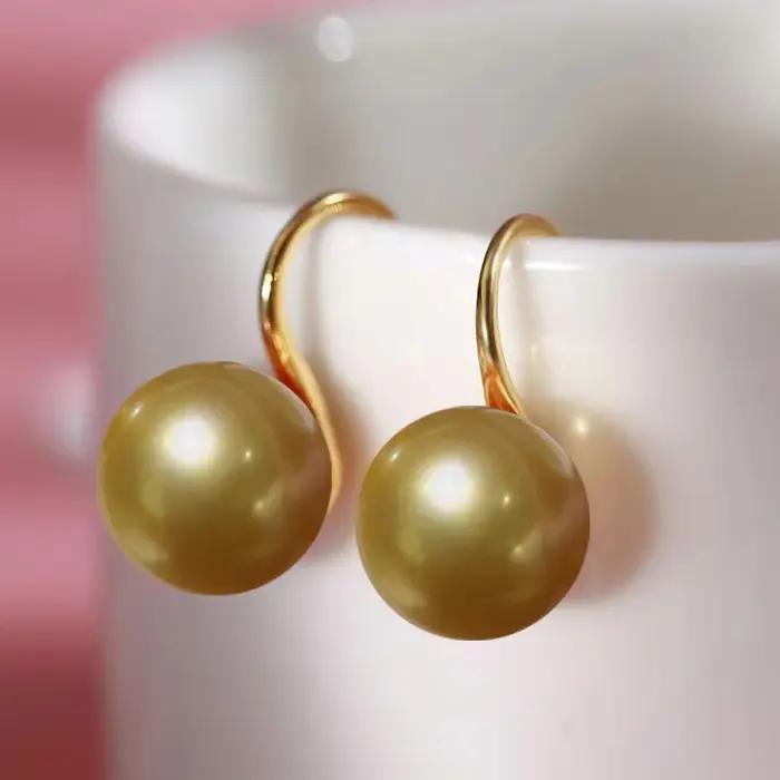 Rétro palais 925 en argent Sterling pour femmes 12mm naturel Hotan Jade boucles d'oreilles 18k
