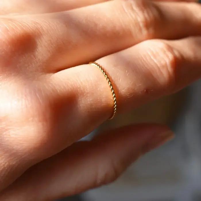 14K or rempli tressé empilable Bague minimalisme bijoux Anillos Mujer bohème