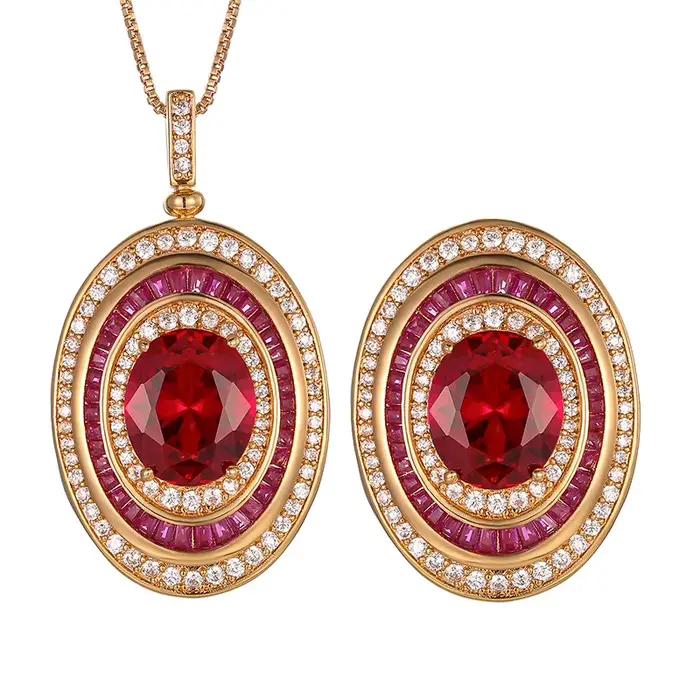 Collier ovale en rubis rouge plaqué or Rose