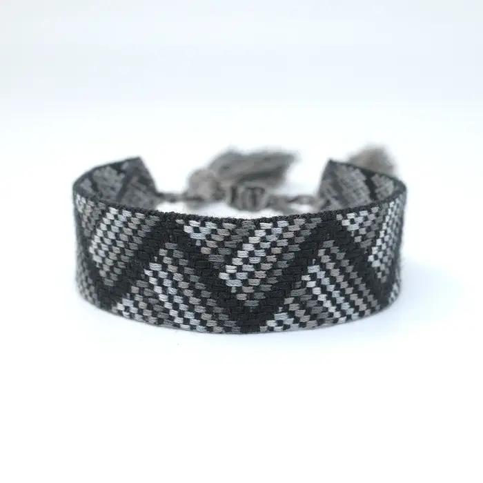 Bracelet Bohème Ajustable à Pompon Fait à la Main pour Femme, Sangle Tissée Colorée, Corde à Main, B