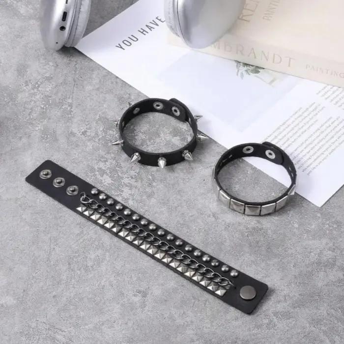 Bracelet gothique Punk noir pour hommes et femmes
