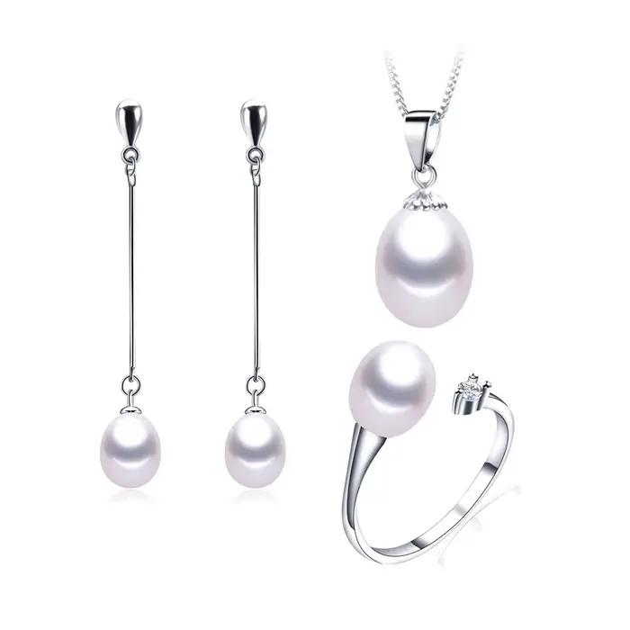 Ensembles de bijoux en perles noires pour femmes, bijoux en argent sterling 2020, à la mode, pour ma