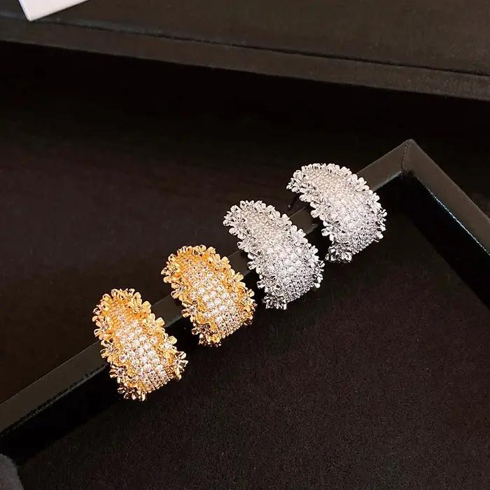 Boucles d'oreilles en forme de C en dentelle de Zircon galvanisé en or 18 carats pour femmes style mode coréen élégance occasions spéciales