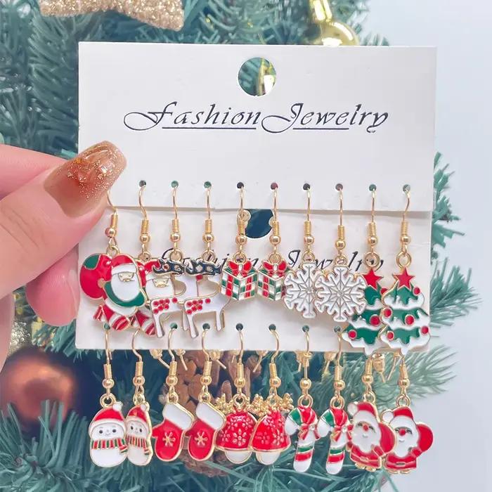 Boucles d'oreilles sapin de Noël et flocon de neige pour dames, pendentif levier, bijoux de vacances