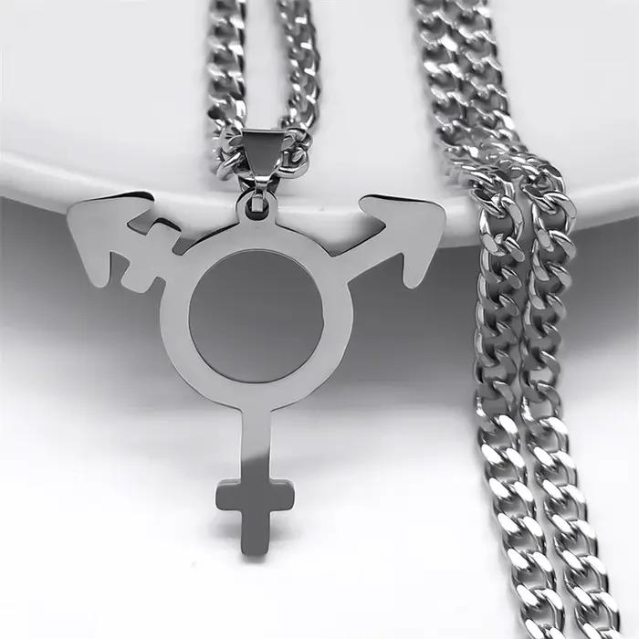 Collier pendentif triangle en acier inoxydable pour hommes et femmes, bijoux transgenres, Symdangers