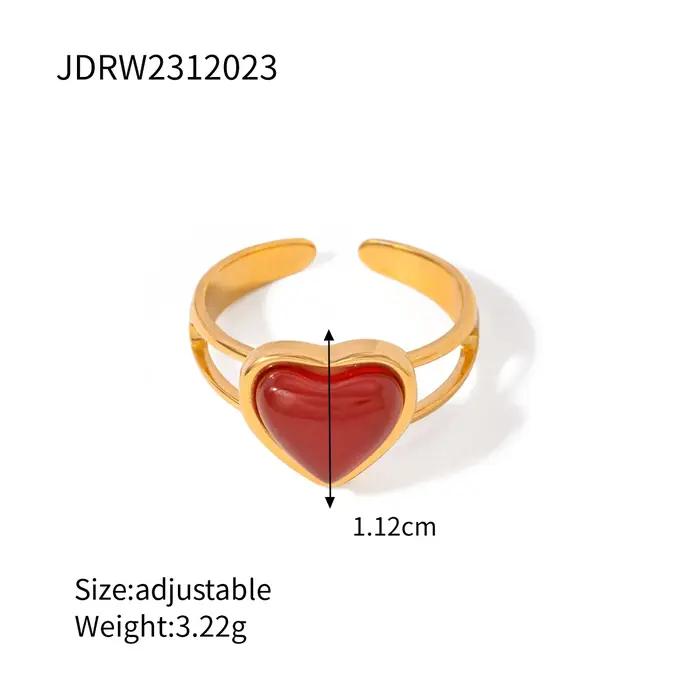 Bague en forme de coeur en cornaline plaquee or PVD 18K pour femmes bijou romantique et elegant cadeau de haute qualite pour parties speciales