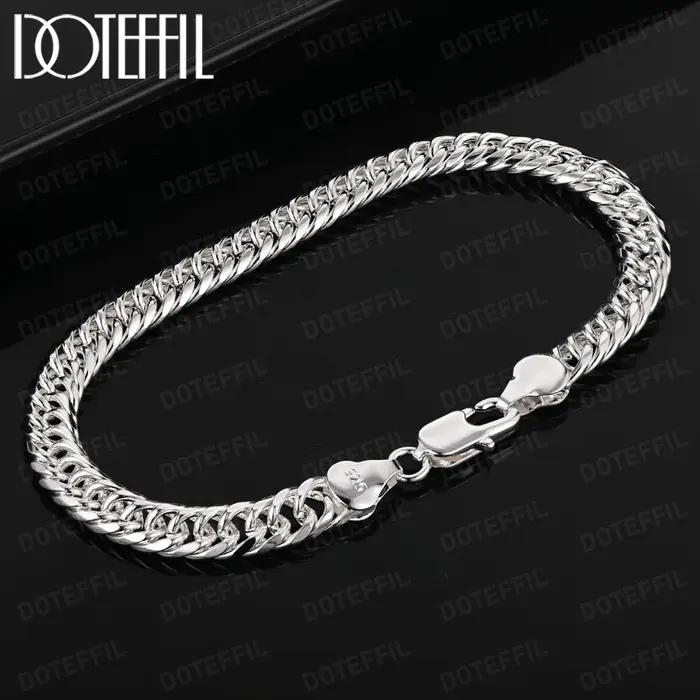 DOTEFFIL 6MM chaîne géométrique Bracelets mode marque originale 925 en argent Sterling homme pour le