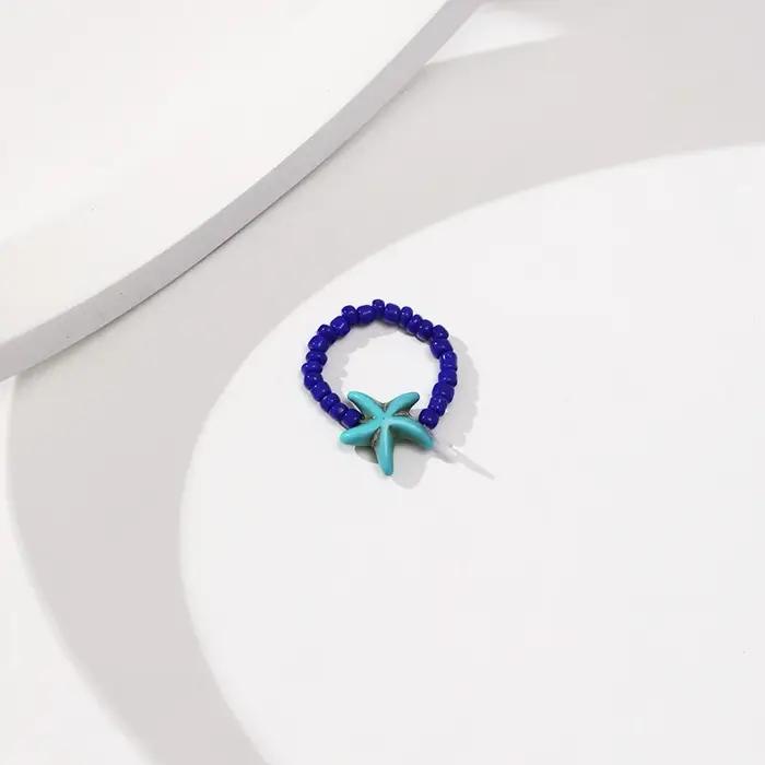 Bague étoile de mer colorée, perles de rocaille tissées, anneau élastique réglable pour filles et en