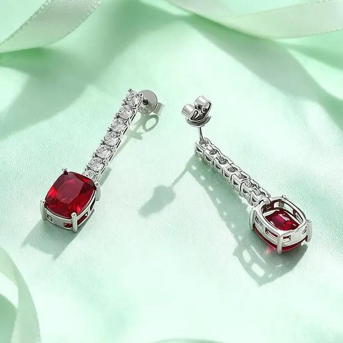 TEMGF cultiver émeraude/rubis boucles d'oreilles pour femmes S925 en argent Sterling longues