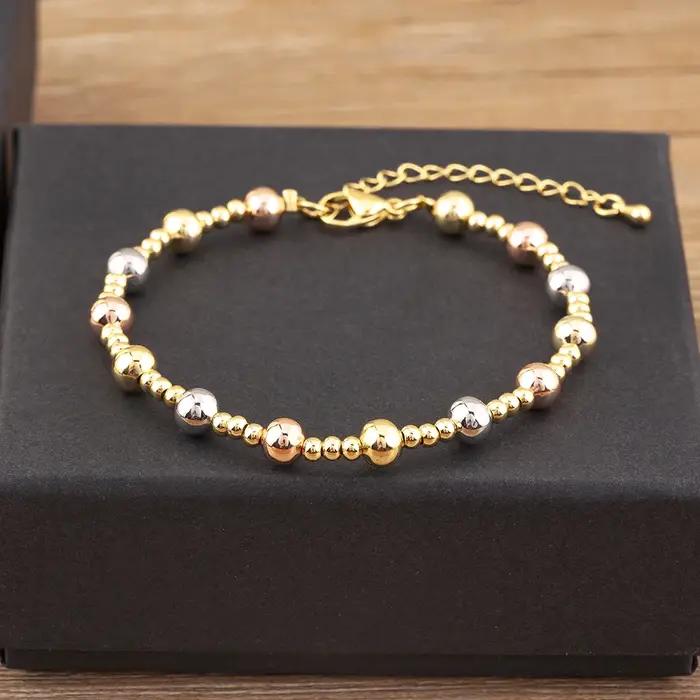 Nidin-Bracelets à main en cuivre avec perles rondes pour femme, design minimaliste, accessoires de b
