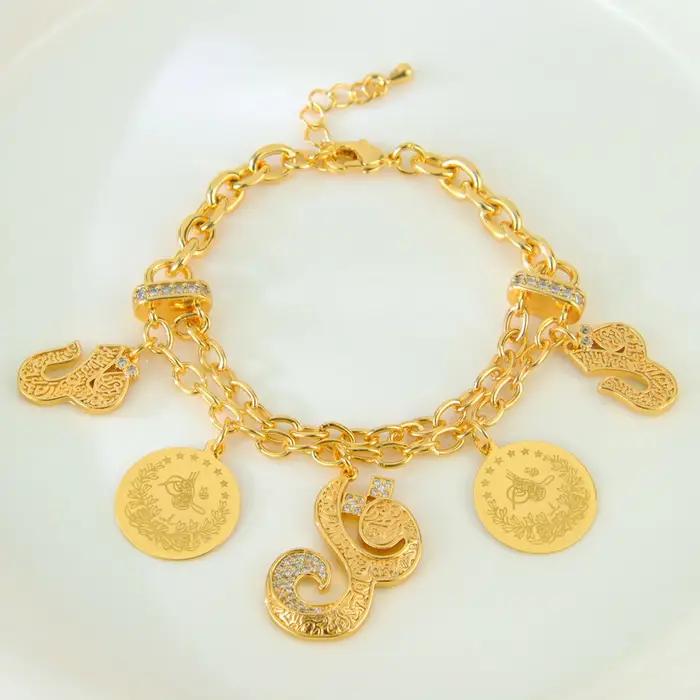 Bracelet plaqué or de dubaï, couleur or 21 carats, Chic italien, multicouches, pour femmes saoudienn
