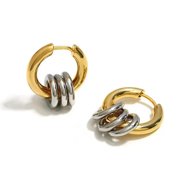 Greatera deux tons anneau Huggie boucles d'oreilles pour femmes plaqué or métal géométrique rond cercle