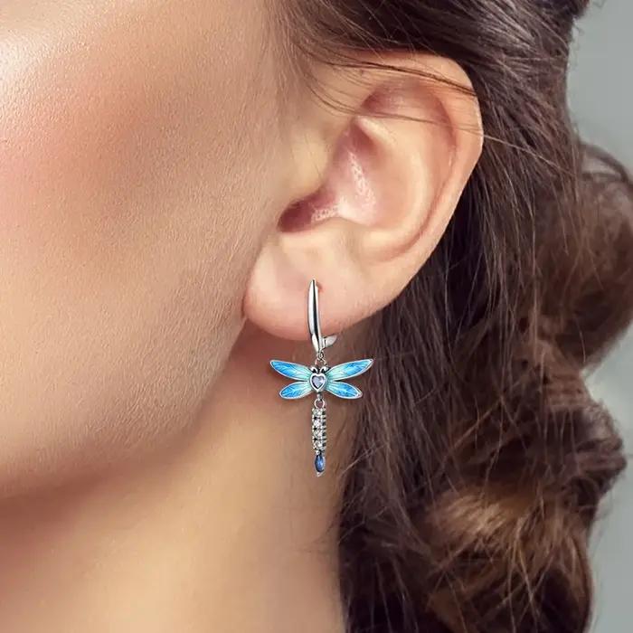 Boucles d'oreilles libellule en argent Sterling 925 pour femmes