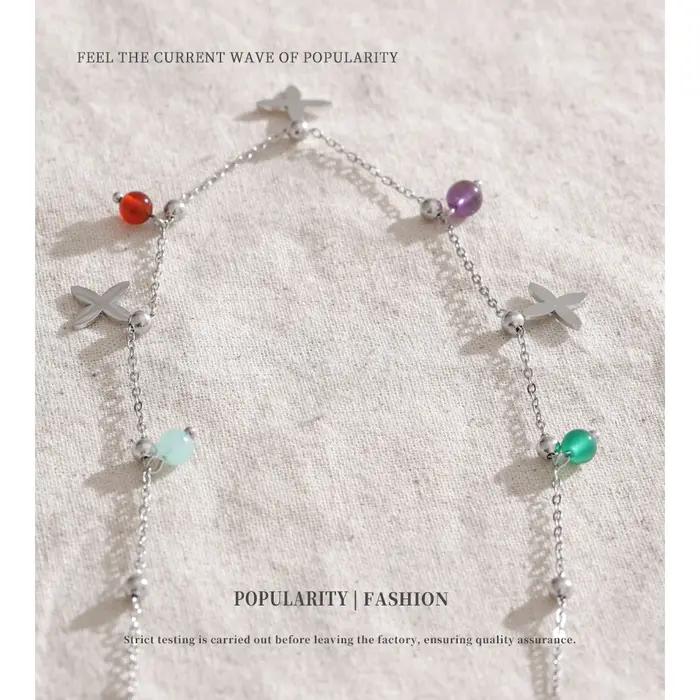 Collier femme pierre naturelle coloré fleur en forme pendentif