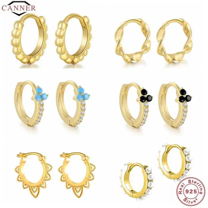 INS minimaliste 925 en argent Sterling boucle d'oreille perle petit cercle boucles d'oreilles pour femmes or