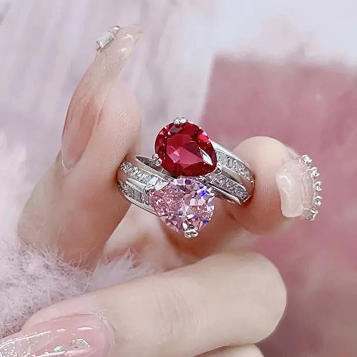 Bague de luxe en argent Sterling 925, Zircon scintillant, pierres précieuses roses, pour dames, bague réglable de fête, bijoux de réception, cadeau