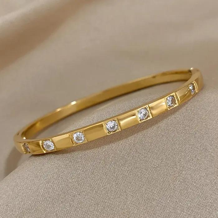Bracelet AENSOA en acier inoxydable avec placage or et strass pour femmes élégant tracker d'humeur pour occasions spéciales et tous les jours