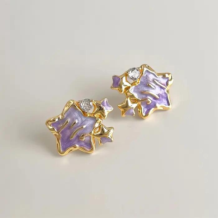 Boucles d'oreilles émaillées étoile violette pour femmes