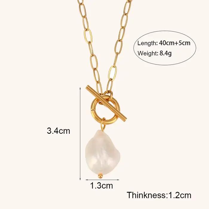 La. Muses-Pendentif perle d'eau douce baroque pour femme, collier en acier inoxydable, plaqué or 18