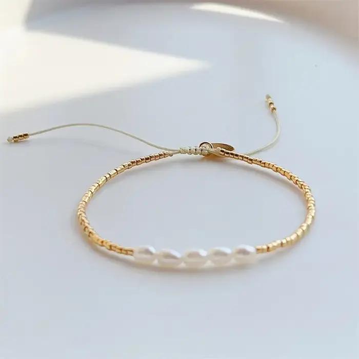 KKBEAD Miyuki Bracelets pour Femme cadeau de luxe Bracelet de perles naturelles couleur or perles Simple mince Pulseras Femme bijoux de mode