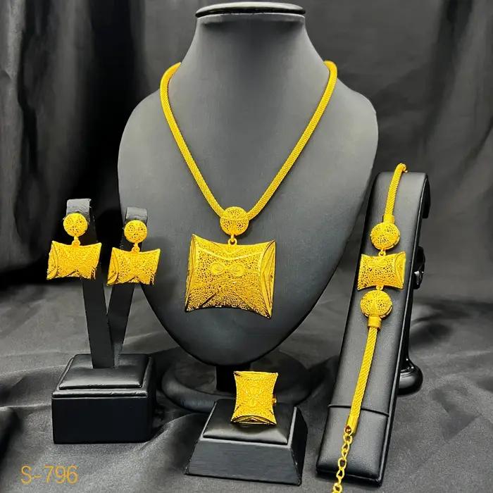ANIID luxe indien dubaï 24k plaqué or rond collier et boucles d'oreilles ensembles pour les femmes éthiopien mariée ensemble de bijoux de mariage