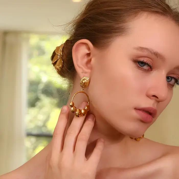 La.Muses – boucles d'oreilles rondes en acier inoxydable pour femmes, pendentif de luxe, mode, étanche, bijoux cadeau pour madame
