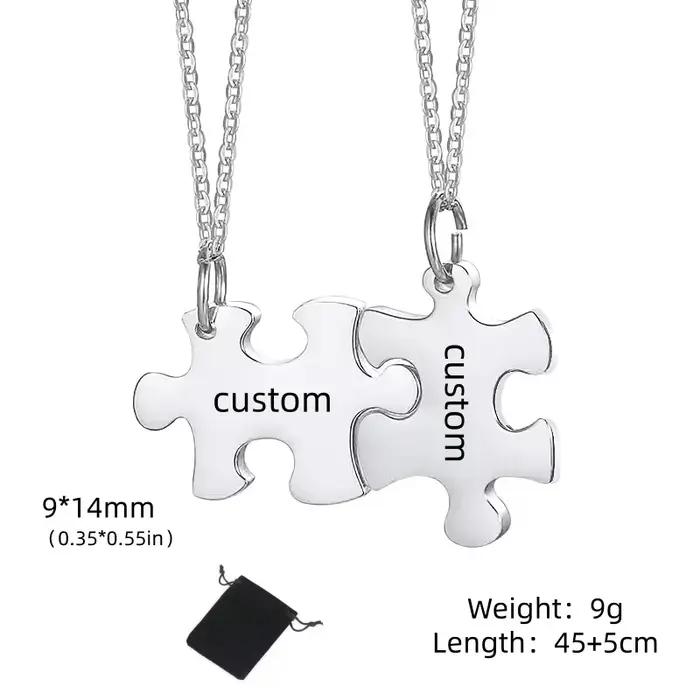 Collier de famille en acier inoxydable, nom, texte, Date, Puzzle, nom sculpté personnalisé, collier